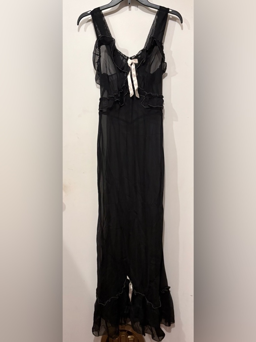 Vtg 30s Sheer Black Bias Cut Nightgown S/M Floor Length Chiffon Sexy Deco Nouvea